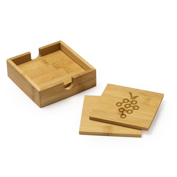Personalized bamboo coaster set with box (4 units)