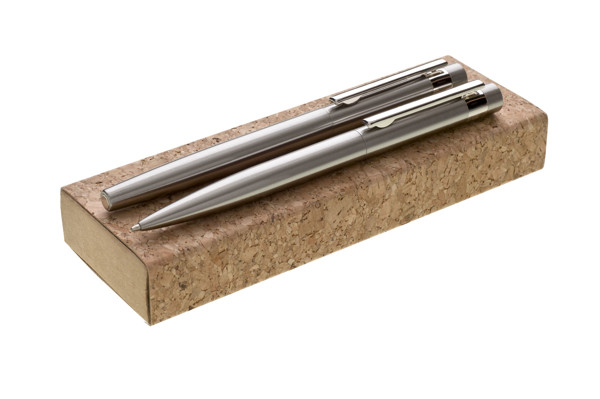 Reatino pen set recycled steel, cork box