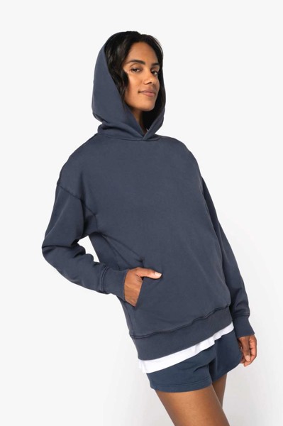 Unisex Washed Effect Oversize Hooded Sweatshirt - Washed Black / 2XL