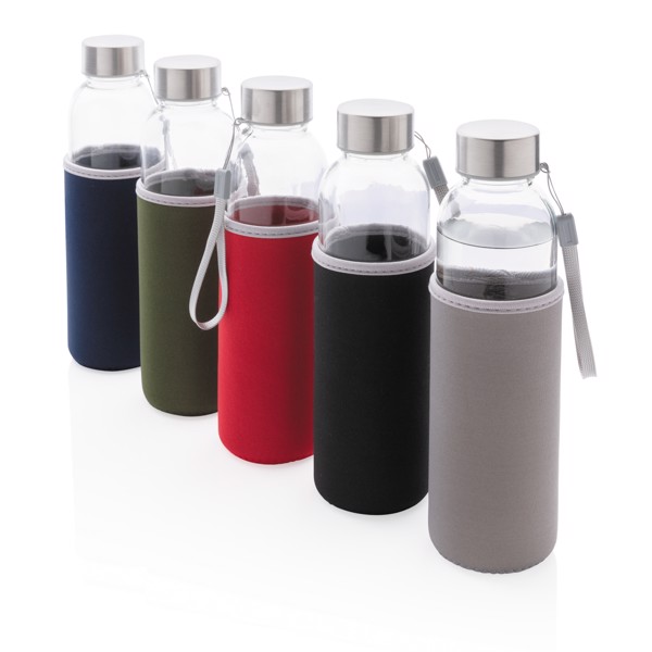 Glass bottle with neoprene sleeve - Green