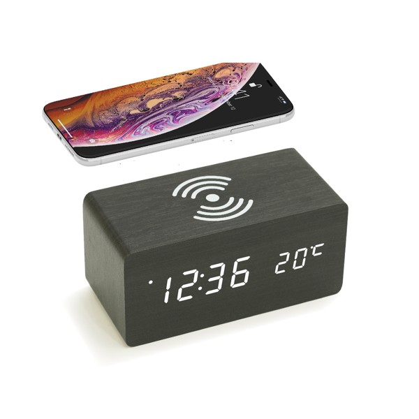 Wooden alarm clock with wireless charger DH01 - WHITE