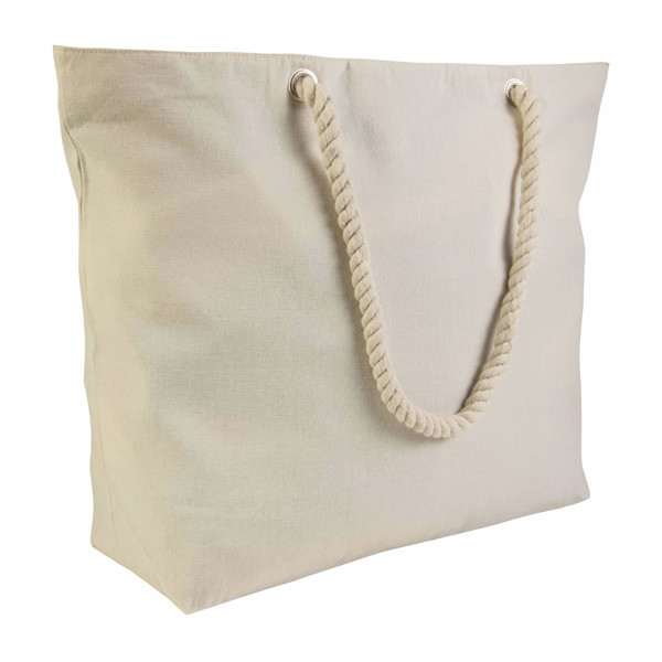 Cotton Beach Bag 220 G/M2 With Zipper, Rope Handles And Gusset At Base