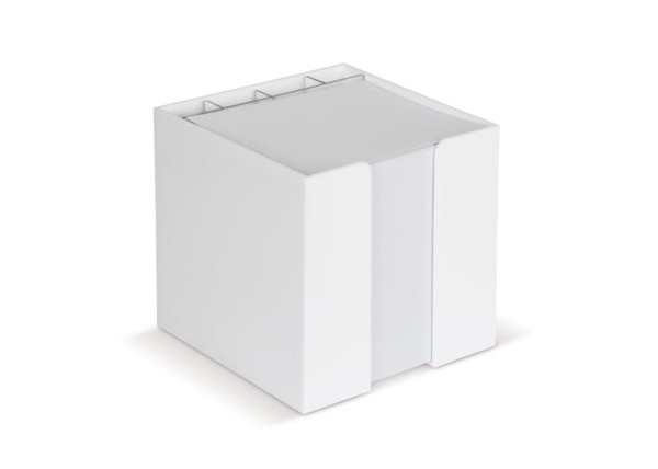 Paper pad 10x10x10cm  in cube box with stationery compartments - White