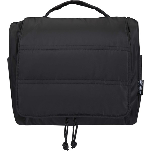 Geantă de toaletă Puffer 8L, din materiale reciclate GRS, cu sistem de agățare – negru