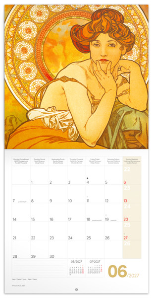 Notique Poznámkový Kalendář Alfons Mucha 2027, 30 x 30 cm - Východní