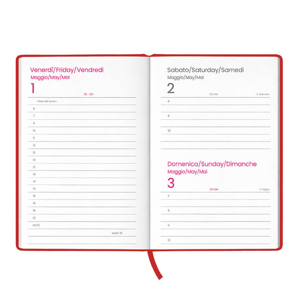 Daily Planner 2027. Hard Cover In Matte Laminated Cardboard - Red