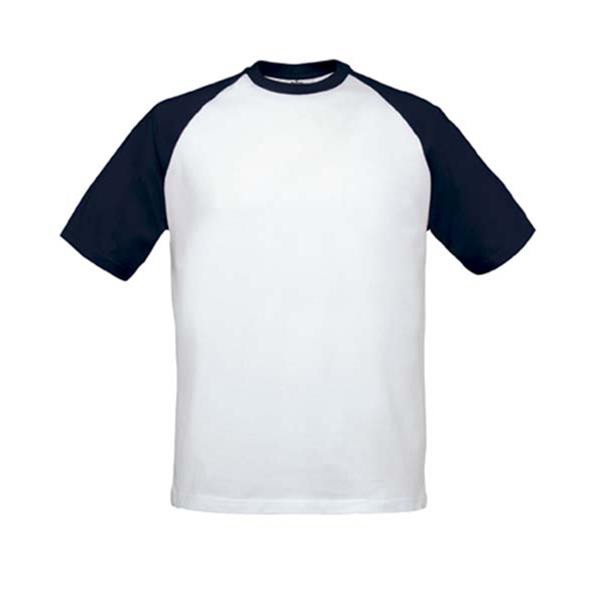 T-Shirt B&C Base-Ball 180G - 100% Algodão (Investindo Em Better Cotton) - Branco E Vermelho / M