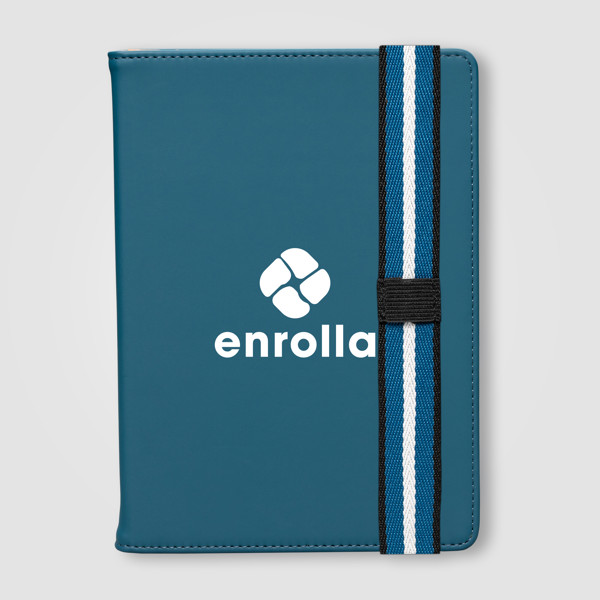 Journal rechargeable Newport en PU recyclé à motif chevron – A5 - Bleu marine / Sérigraphie