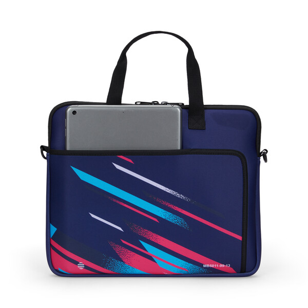 Sublimated neoprene laptop sleeve with zipper and back pocket - 38x28cm / Black shoulderstrap