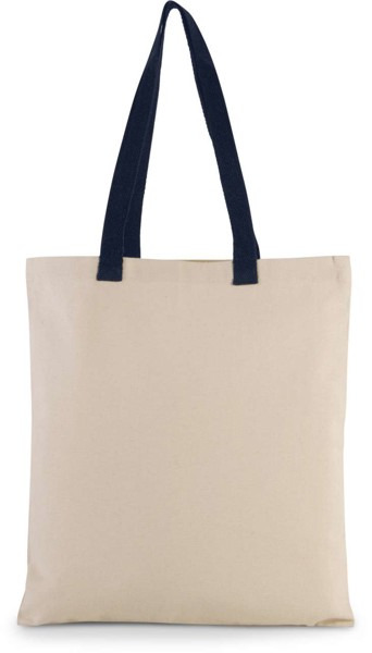 Lapos Pamutvászon Bevásárlótáska Kontrasztos Füllel - Natural / Navy