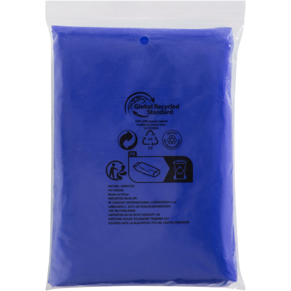 Poncho impermeabile monouso in materiale riciclato certificato GRS con custodia Mayan - Blu royal