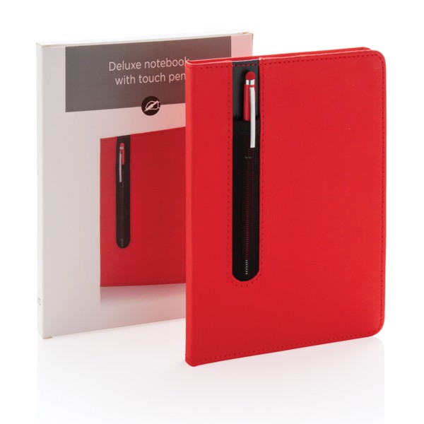 Standard hardcover PU A5 notebook with stylus pen - Red