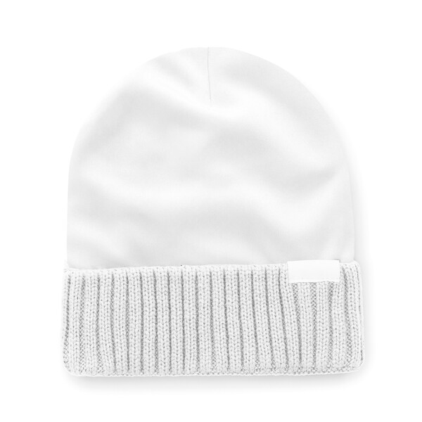 Full colour polyester beanie with acrylic inside and ribbed 2*1 cuff - Kids