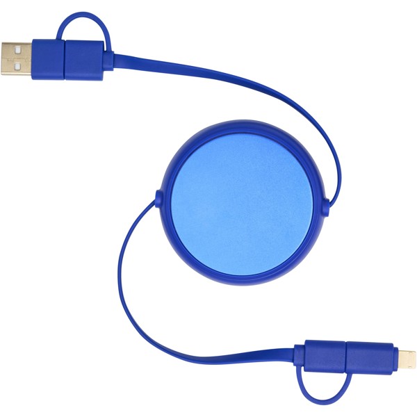 Câble rétractable 5 en 1 Alasia de 100 cm en plastique recyclé et aluminium pour la synchronisation des données et la charge - Bleu royal