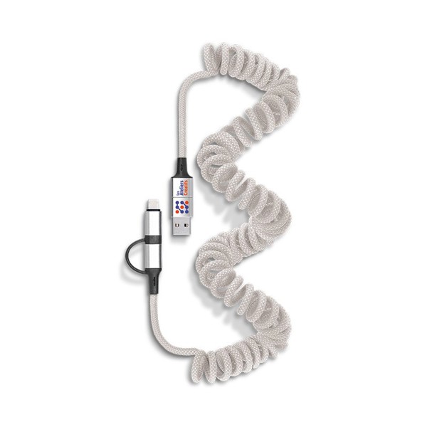 CABLE DE CHARGE RAPIDE ET TRANSFERT RETRACTABLE A RESSORT 6 EN 1 - Gris