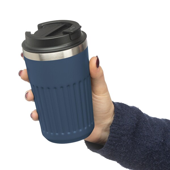 Mug de voyage en acier inoxydable recyclé (400 ml) Chiara - bleu