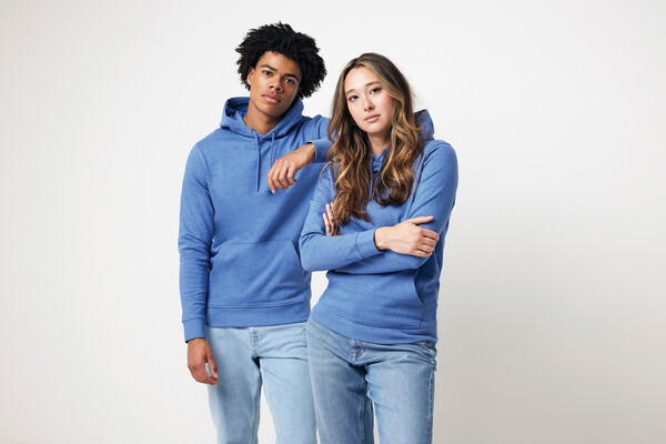 Nebarvená mikina s kapucí IQONIQ Torres z recykl. bavlny - Heather Blue / XXXL