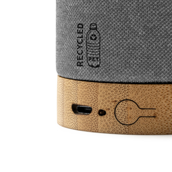 Personalised wireless speaker in bamboo and RPET fabric 3W with Bluetooth 5.0