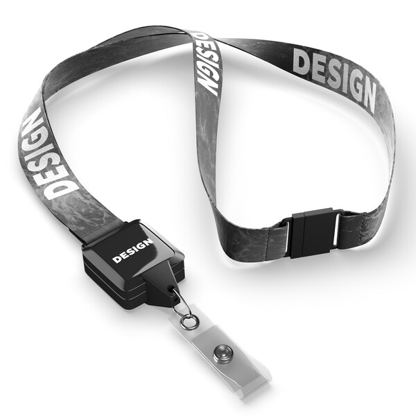 Polyester sublimation lanyard with square shape badge reel - 20mm width / Safety breakaway