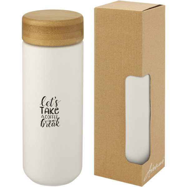 Copo térmico de cerâmica de 300 ml com tampa de bambu "Lumi" - Branco