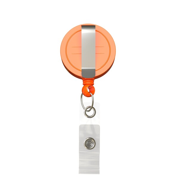 Bobina per badge retrattile di forma rotonda con logo ⌀2,8cm - Colore pieno / Arancia / Clip