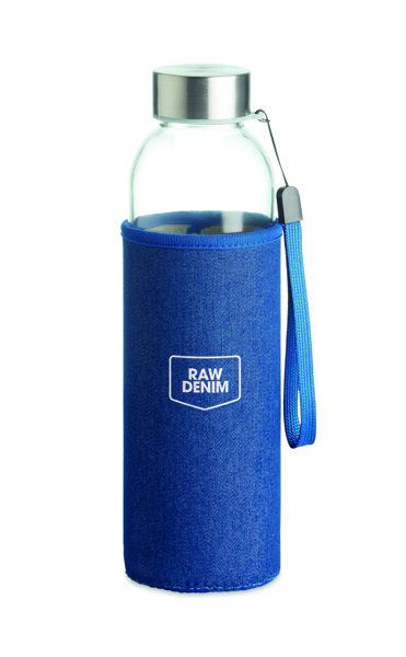 Steklena športna steklenica Utah Denim 500 ml, torbica iz neoprena