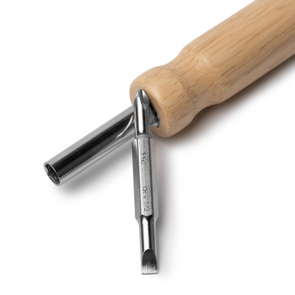 Destornillador personalizado de acero inoxidable con mango de madera y puntas intercambiables