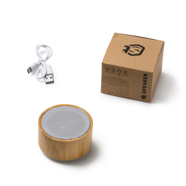 Personalised Bluetooth speaker bamboo and ABS round 3W with hands-free function
