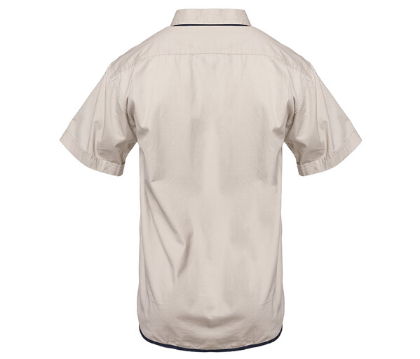 Chemise coton manches courtes - BEIGE / NAVY / L