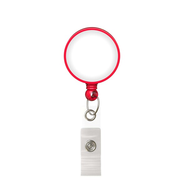 Retractable badge reel in round shape with ⌀2.8cm logo - Fire Red