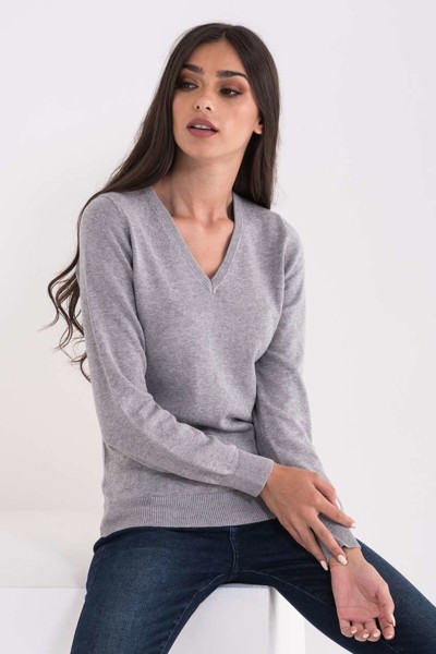 Ladies’ V-Neck Fine Gauge Cotton Pullover - XL