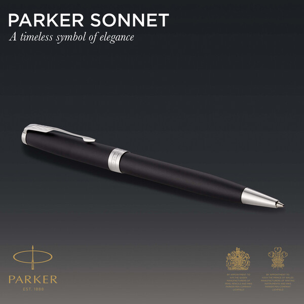 Parker SONNET Ballpoint Pen, Matte Black with Palladium Trim - Silver