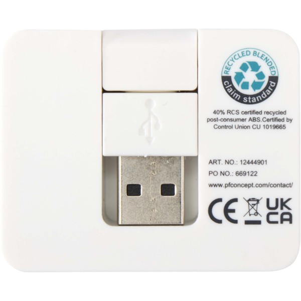 Gaia 4 Port USB Hub mit USB-A- und Typ-C-Ausgang und zwei Eingängen aus recyceltem Kunststoff - weiss