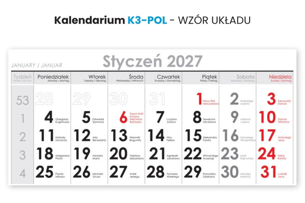Kalendarz ścienny czterodzielny wypukły