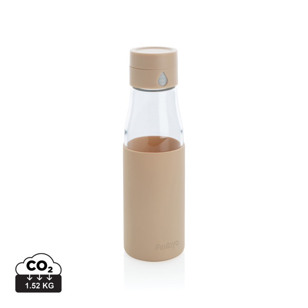 Ukiyo glass hydration tracking bottle with sleeve - Brown