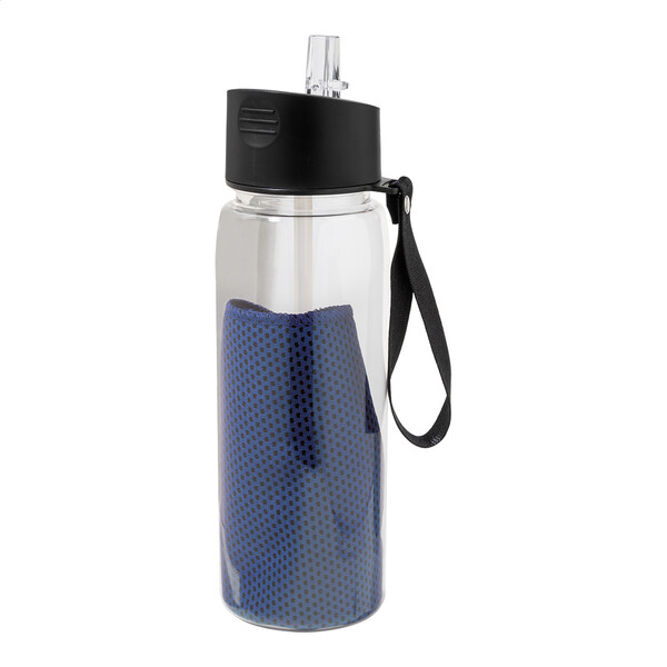 Bouteille de sport en RPET avec serviette Fitmax - Bleu