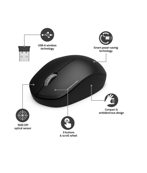 PORT CONNECT Wireless COLLECTION, bezdrôtová myš, USB-A dongle, 2.4Ghz, 1600DPI