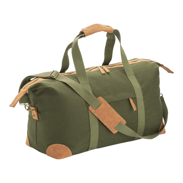 Recycled Canvas Duffle Bag. Adjustable And Removable Shoulder Strap With Metal Buckles - Dark Green