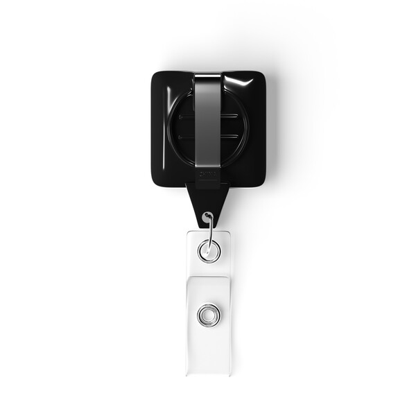 Retractable badge reel in square shape with 2.5cm2 logo - Black
