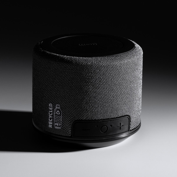 Altavoz inalámbrico personalizado de RPET con base de carga inalámbrica 3W