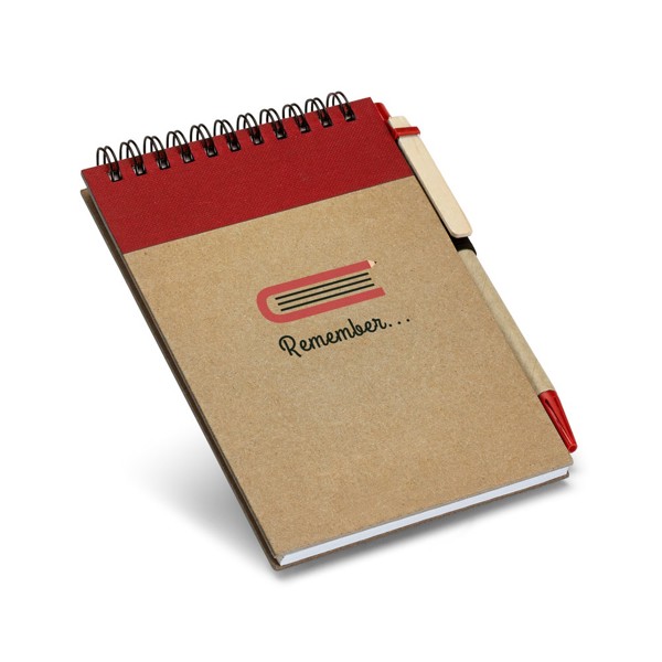 RINGORD. Spiral-bound pocket sized notepad with plain - Red