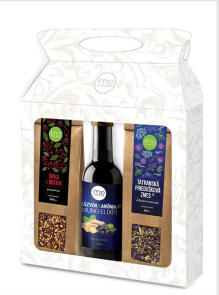 Darčeková kazeta Šípka&Ibištek 100g + TPZ sypaný 40g + šťava Zázvor&Arónia 185ml