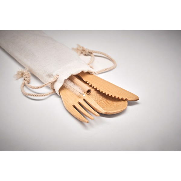 MB - Bamboo cutlery with straw Setstraw