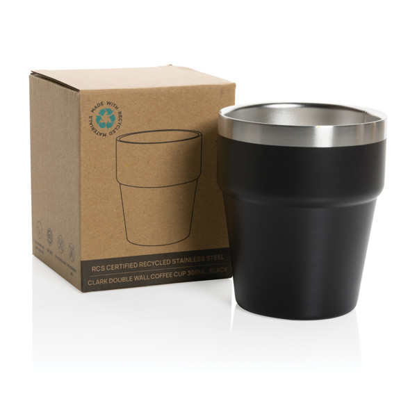 Dvostenska kavna skodelica Clark, 300 ml reciklirano jeklo - Črna