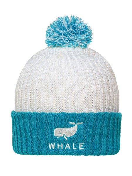 Knitted Cap with Pompon - White / Lime Green