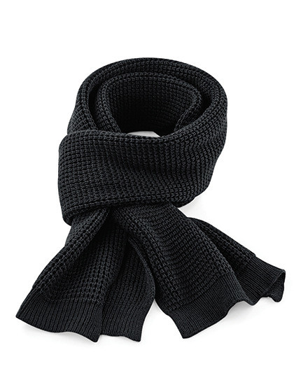 Classic Waffle Knit Scarf - Black / 175 x 28 cm