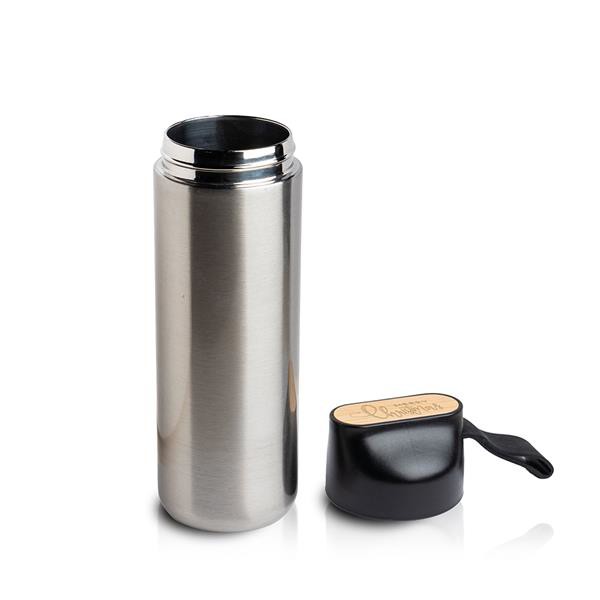 Garrafa Térmica 600Ml, Detalhe Em Bambu - Branco