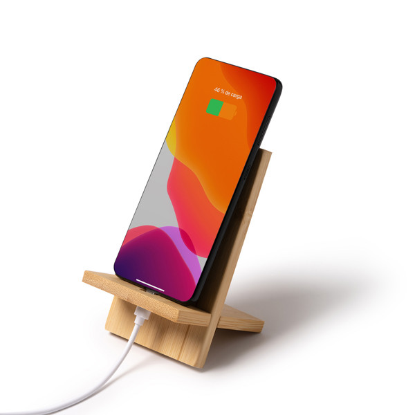 Soporte para móvil personalizado de bambú con ranura para cable