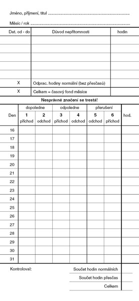 Docházkový List - Píchačka /Oboustr./