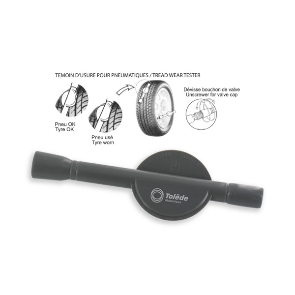TYRE TREAD DEPTH GAUGE AND VALVE-CAP REMOVER - Blanc / Unique